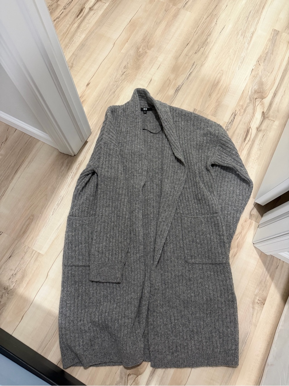 Uniqlo Wool Ribbed Long Cardigan - Gray